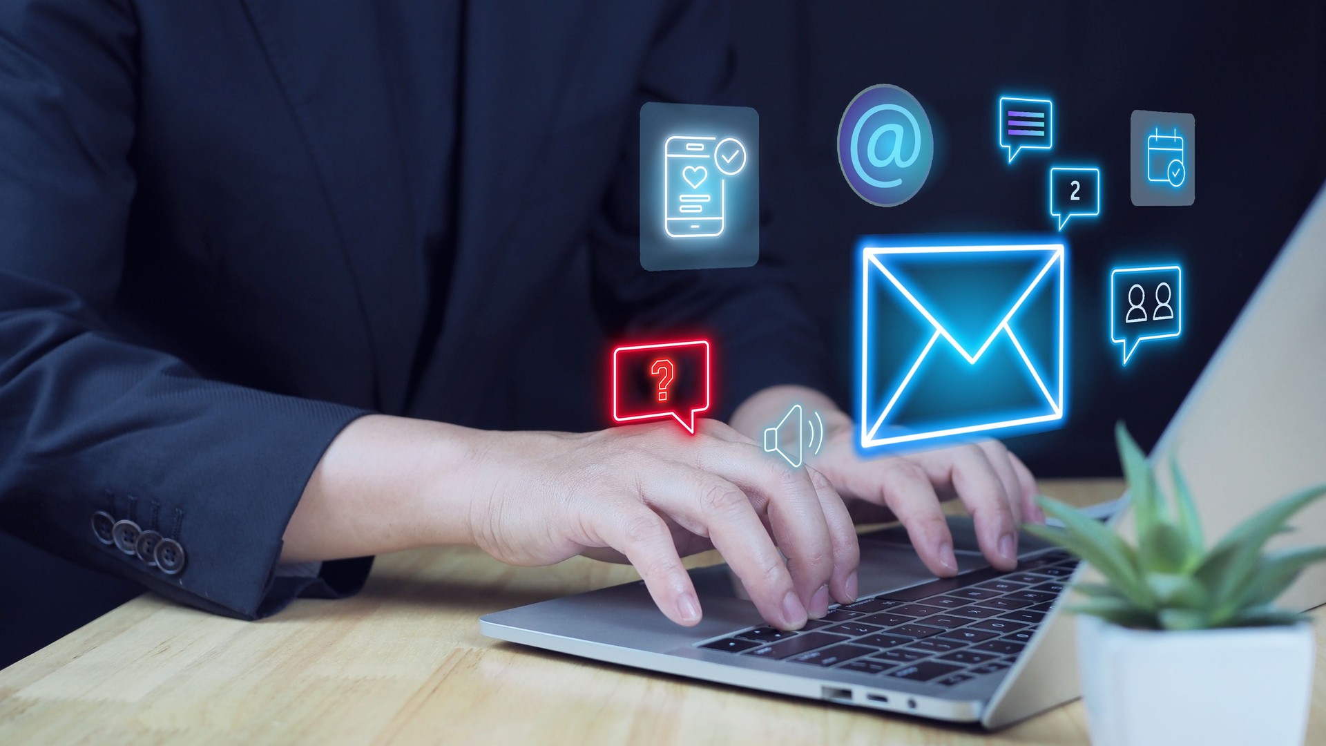 Digital marketer using email marketing tools on laptop sending newsletters and analyzing campaign performance to engage subscribers, email marketing campaign in a modern, well-lit office